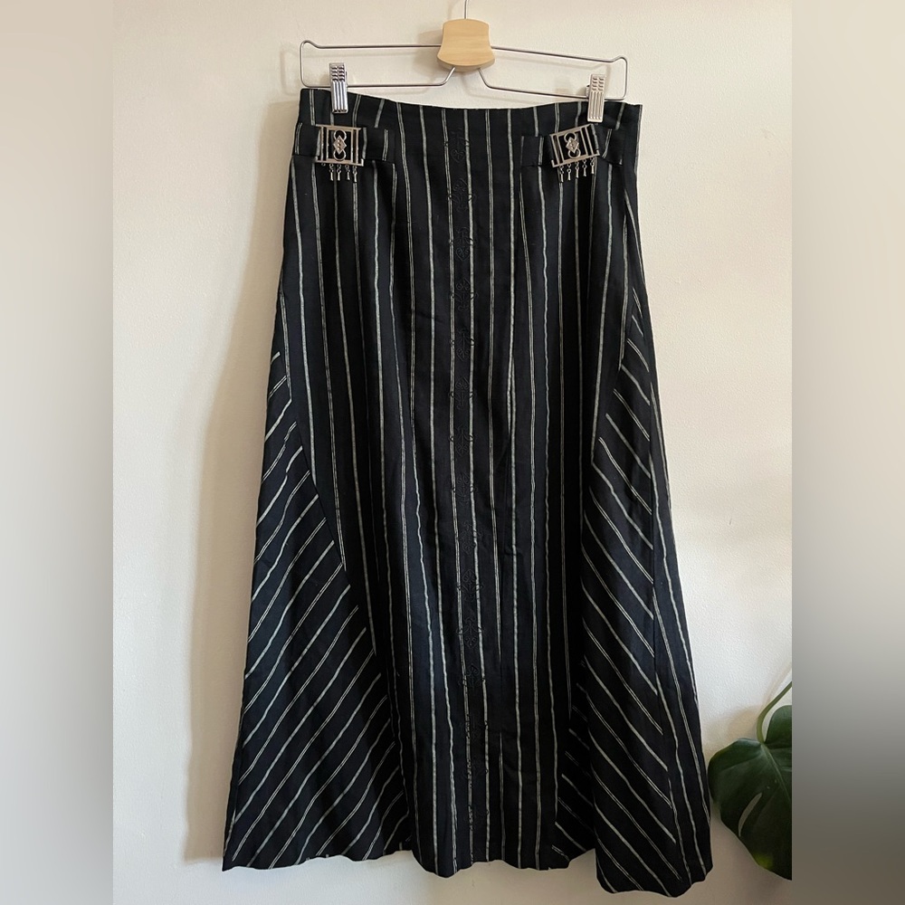 Black and White Striped Linen Skirt